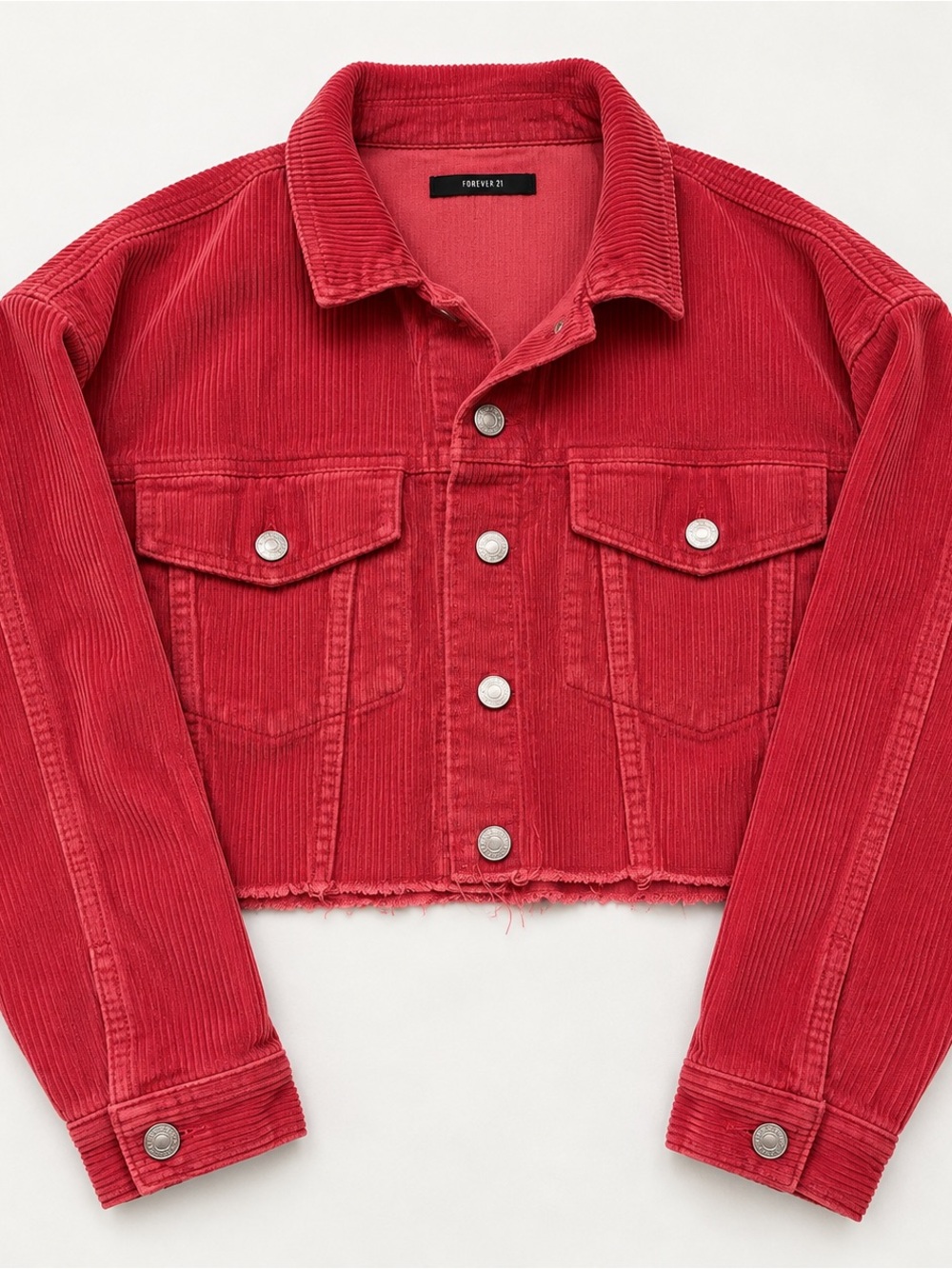 Forever 21 Red Corduroy Cropped Jean Jacket